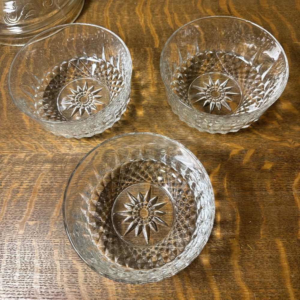 (3) Vintage Arcoroc Bowls Salad Dessert Starburst ~5" USA Replacements EUC